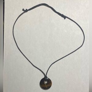 Black Cord Necklace with Brown Tiger Eye Donut Pendant